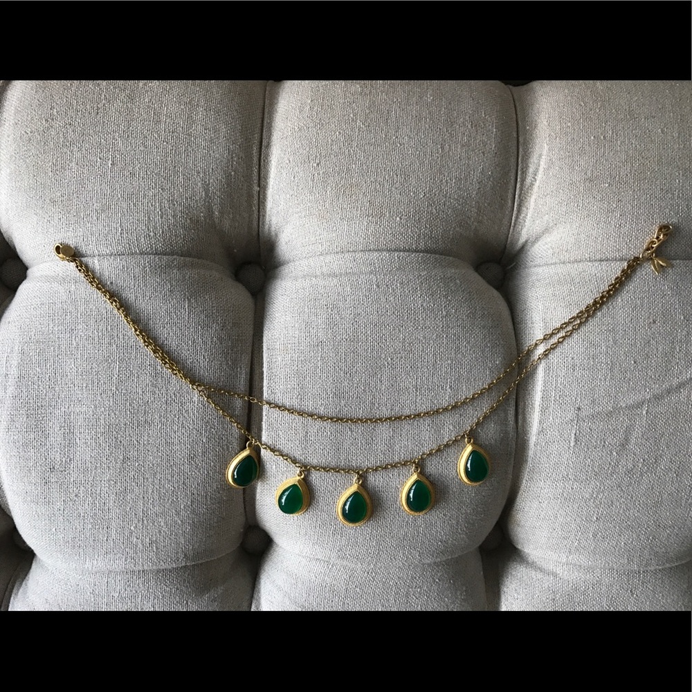 David Aubrey green drop tiered necklace gold
